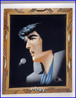 Vintage Crying Elvis Presley Black Velvet Painting Signed Ortiz Mexico MINT