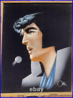 Vintage Crying Elvis Presley Black Velvet Painting Signed Ortiz Mexico MINT