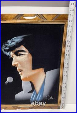 Vintage Crying Elvis Presley Black Velvet Painting Signed Ortiz Mexico MINT