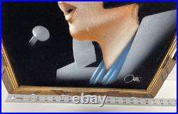 Vintage Crying Elvis Presley Black Velvet Painting Signed Ortiz Mexico MINT
