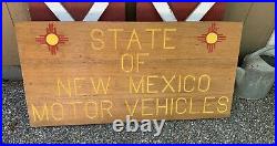 Vintage DMV Wood Advertising Sign 2 Sided State Of New Mexico Painted 47x25