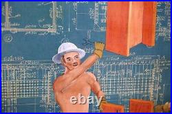 Vintage Delaware Bridge Blueprint Steelworker Welding Sign Hand Painted Workwear