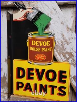 Vintage Devoe House Paints Porcelain Sign Flange Varnish Service Hardware Shop