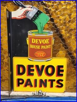 Vintage Devoe House Paints Porcelain Sign Flange Varnish Service Hardware Shop