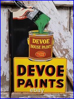 Vintage Devoe House Paints Porcelain Sign Flange Varnish Service Hardware Shop