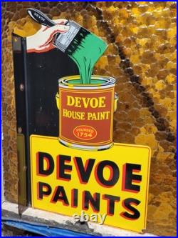 Vintage Devoe House Paints Porcelain Sign Flange Varnish Service Hardware Shop