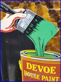 Vintage Devoe House Paints Porcelain Sign Flange Varnish Service Hardware Shop