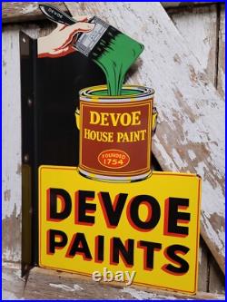 Vintage Devoe House Paints Porcelain Sign Flange Varnish Service Hardware Shop