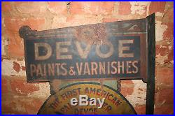 Vintage Devoe Paints & Varnishes Metal Double Sided Sign Super Rare