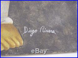 Vintage Diego Rivera Signed Mexican Boy & Blue Ball Oil on Canvas Painting yqz