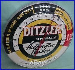 Vintage Ditzler Automotive Paint Pam Clock Thermometer 12 Bubble Glass Man Cave