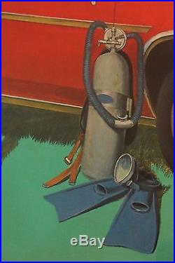 Vintage Ditzler Paint Advertising Poster Beautiful Woman with Car Dog Scuba Gear