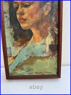 Vintage Dorothy Lewis Signed Oil Painting on Canvas Portrait of Woman Bonnie