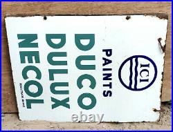 Vintage Double Sided Enamel Sign Board Old Sign ICI Paints Duco Dulux Necol 1960