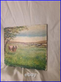 Vintage Double-Sided Painting on Board- Intrigued Young Man Signed dated