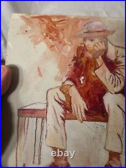 Vintage Double-Sided Painting on Board- Intrigued Young Man Signed dated
