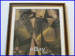 Vintage Drawing Signed Lambert 1966 Cubism Modernism Abstract Expressionist