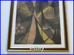 Vintage Drawing Signed Lambert 1966 Cubism Modernism Abstract Expressionist