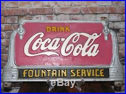 Vintage Drink Coca Cola Fountain Service Cast Iron Bench Sign Original Paint