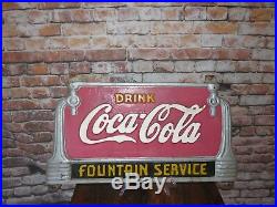 Vintage Drink Coca Cola Fountain Service Cast Iron Bench Sign Original Paint