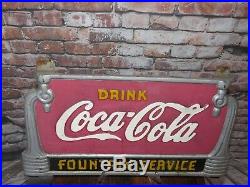 Vintage Drink Coca Cola Fountain Service Cast Iron Bench Sign Original Paint