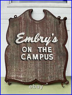 Vintage EMBRY'S On the Campus Store Double Sided Hand Painted Sign Lexington KY