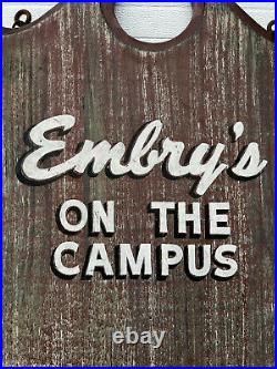 Vintage EMBRY'S On the Campus Store Double Sided Hand Painted Sign Lexington KY