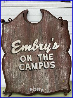 Vintage EMBRY'S On the Campus Store Double Sided Hand Painted Sign Lexington KY