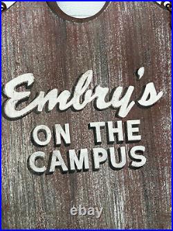 Vintage EMBRY'S On the Campus Store Double Sided Hand Painted Sign Lexington KY