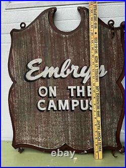 Vintage EMBRY'S On the Campus Store Double Sided Hand Painted Sign Lexington KY