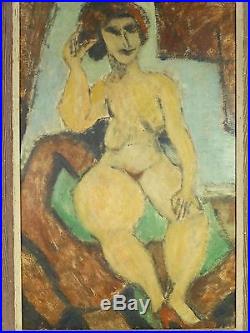 Vintage EXPRESSIONIST NUDE OIL PAINTING MID CENTURY MODERNIST NY Signed 1954
