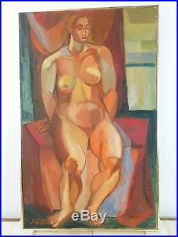 Vintage EXPRESSIONIST NUDE OIL PAINTING MID CENTURY MODERN Signed Listed Adler