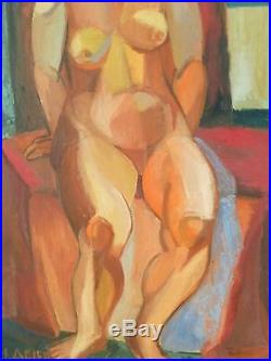 Vintage EXPRESSIONIST NUDE OIL PAINTING MID CENTURY MODERN Signed Listed Adler