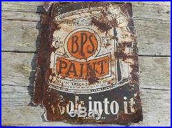 Vintage Early Original PORCELAIN BPS PAINT Advertising 2-sided FLANGE SIGN