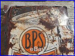 Vintage Early Original PORCELAIN BPS PAINT Advertising 2-sided FLANGE SIGN