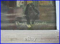 Vintage Elmer Schwab Painting Mod Ashcan Wpa Style Listed American Street Urban