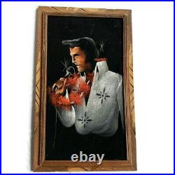 Vintage Elvis Presley Black Velvet Painting Garlin Singing THE KING