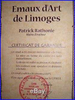 Vintage Enamel over Convex Copper signed by Master P. Rathonie, Limoges, France