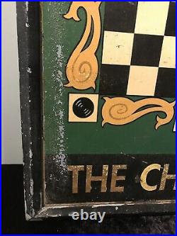 Vintage English Irish Pub Tavern Sign Double Sided Painted Wood The Chequers