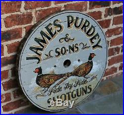 Vintage English Painted Wooden James Purdey Shotguns Pheasants Lodge Pub Sign