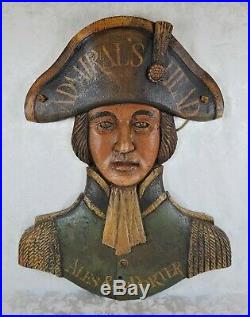 Vintage English Pub Tavern Bar Sign Painted Wooden Admiral's Head Ale Nautical