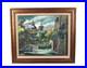 Vintage European Old Town Street Scene Oil Painting On Board Signed Illegible