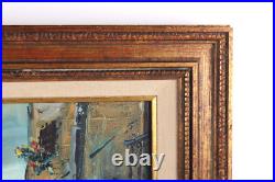 Vintage European Old Town Street Scene Oil Painting On Board Signed Illegible