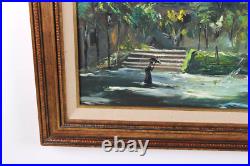 Vintage European Old Town Street Scene Oil Painting On Board Signed Illegible