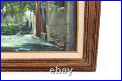 Vintage European Old Town Street Scene Oil Painting On Board Signed Illegible