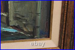 Vintage European Old Town Street Scene Oil Painting On Board Signed Illegible