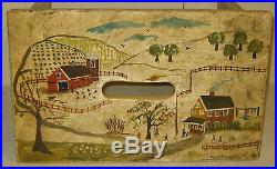 Vintage Eveline Roberge Listed Newport Rhode Island View Folk Art Painting Stool