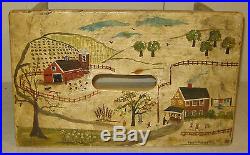 Vintage Eveline Roberge Listed Newport Rhode Island View Folk Art Painting Stool