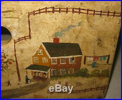 Vintage Eveline Roberge Listed Newport Rhode Island View Folk Art Painting Stool