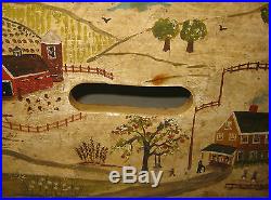 Vintage Eveline Roberge Listed Newport Rhode Island View Folk Art Painting Stool